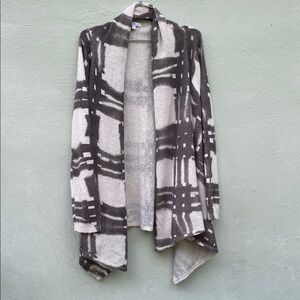 Gap Asymetrical Plaid Open Front Cardigan Sweater - creme and greyish brown